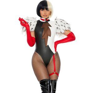 Black and White Bodysuit with Faux Fur Sleeves